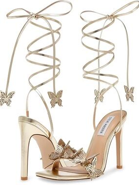 Steve Madden Utopia Metallic Gold Butterfly Lace-Up Stiletto Sandals